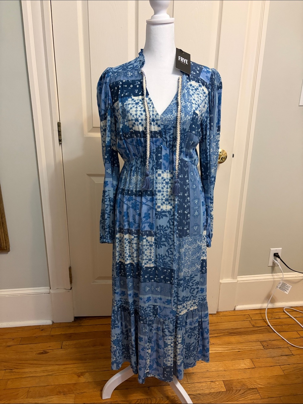 FRYE Blue Patchwork-Print Maxi Dress